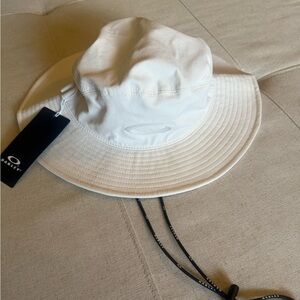 Oakley White Bucket Hat with Black Chin Cord
